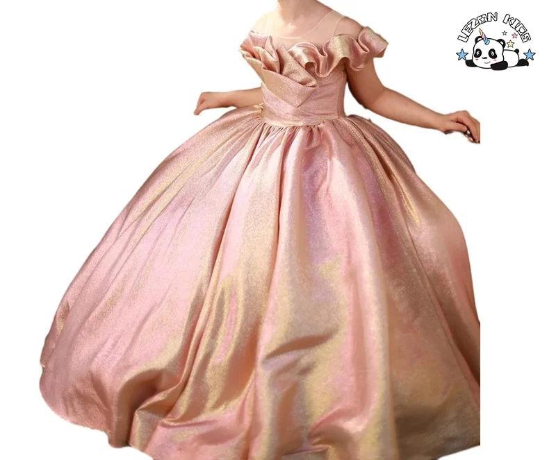 LEZONKIDS - Manufacturer Sale High Quality 2023 New Design Pink Birthday Host Sequined Evening Dress Children's Dress Princess Dress